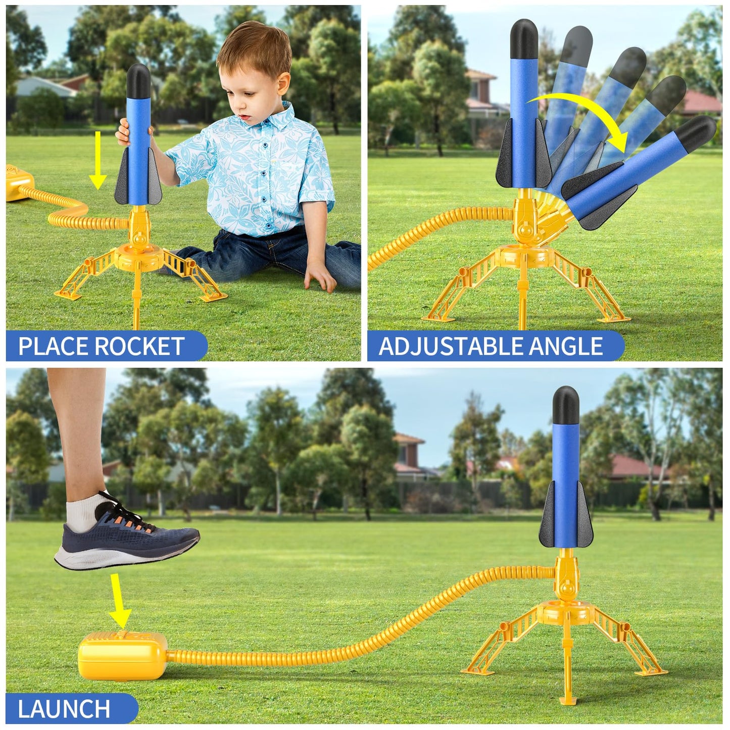 Temi 2 Pack Rocket Launcher For Kids, 12 Foam Rockets And 2 Launcher Pad, Launch Up To 100+Ft, Kids Outdoor Toys, Birthday Gift