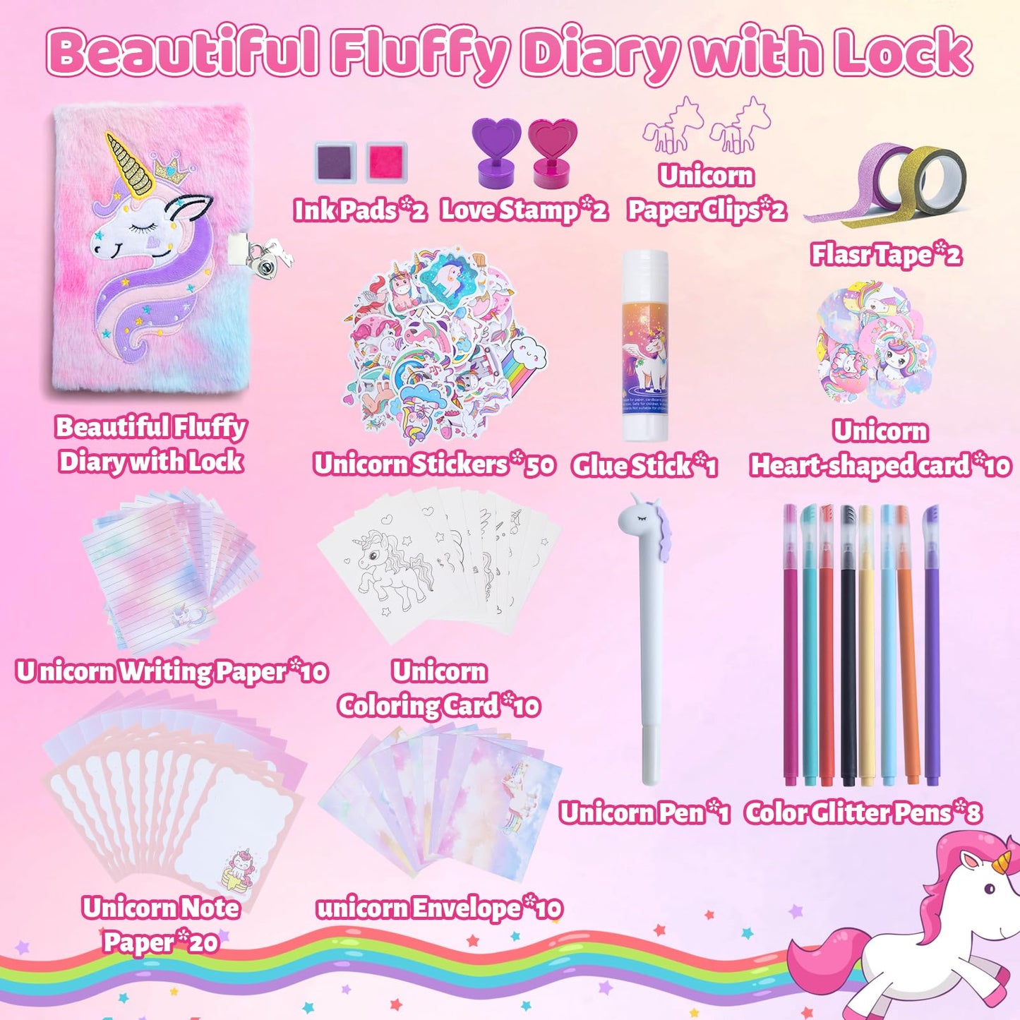 HoomTop DIY Journal Kit Kids Diaries with Lock for Girls Ages 6 7 8 9 10 11 12 14 Birthday Christmas Gifts