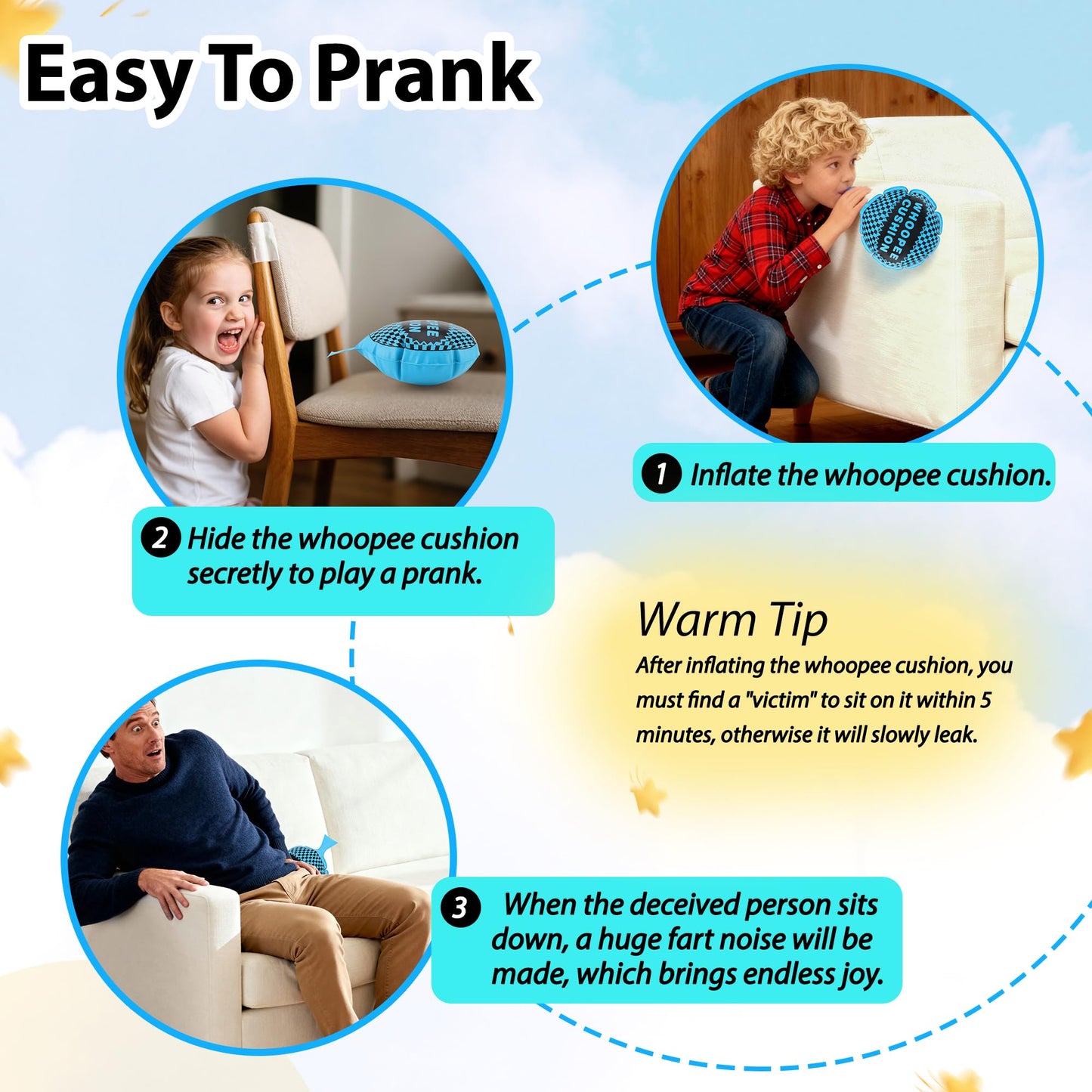 4Pcs Whoopie Cushions  4 Different Sizes Woopie Cushions  Classic Whoopee Cushion Goodie Bag Stuffers  Woopy Cushion Fart Bag for Boys and Girls  Party Favors and Prank Gag White Elephant Gifts