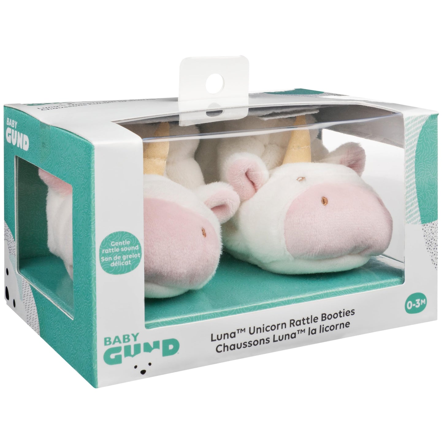 Baby Gund Luna Unicorn Rattle Booties Plush Baby Infant Shoes, White And Pink, One Size Fits All