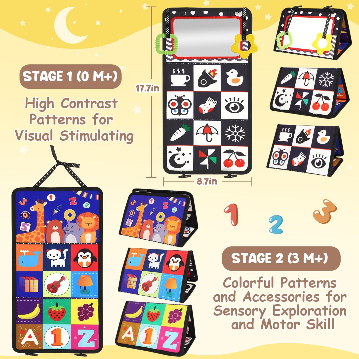 Urmywo Tummy Time Toy - Black And White High Contrast Baby Toys For Newborn - Baby Visual Stimulation Mirror - Montessori Sensory Crinkle Toy For Infant 0-3-6-12 Months - Easter Basket Stuffers Gift