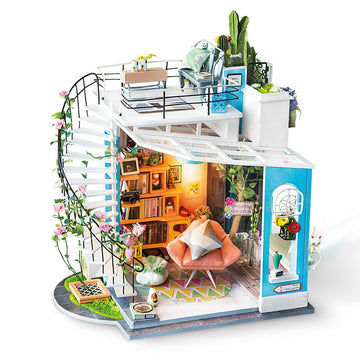 Robotime Diy Miniature Dollhouse Kit - 1:24 Scale Miniature House Kit With Led Light - Tiny House Kit With Furniture Best Birthday For Women And Men