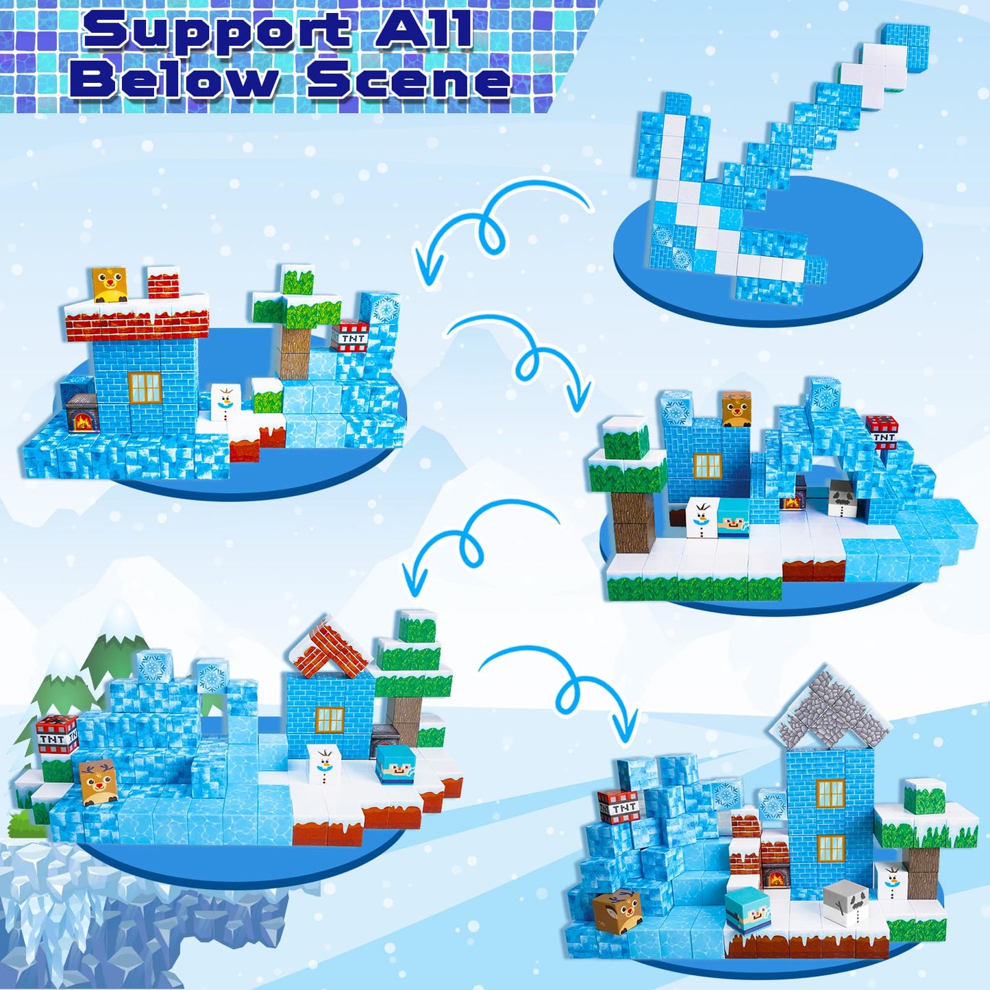 Graceduck Magnetic Blocks - 100Pcs Magnetic Blocks Build Frozen Castle - Magnetic Toys For Montessori Toddler Christmas Birthday Gifts - Stem Sensory Toys For 3 4 5 6 7 8 9 10 Year Old Girls