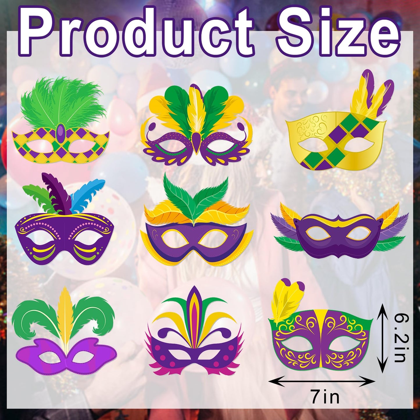 9 Pack Mardi Gras Paper Masks Carnival Parade Face Masks Colorful Cardboard Masks For Mardi Gras Costume Dress Up Accessories Ma