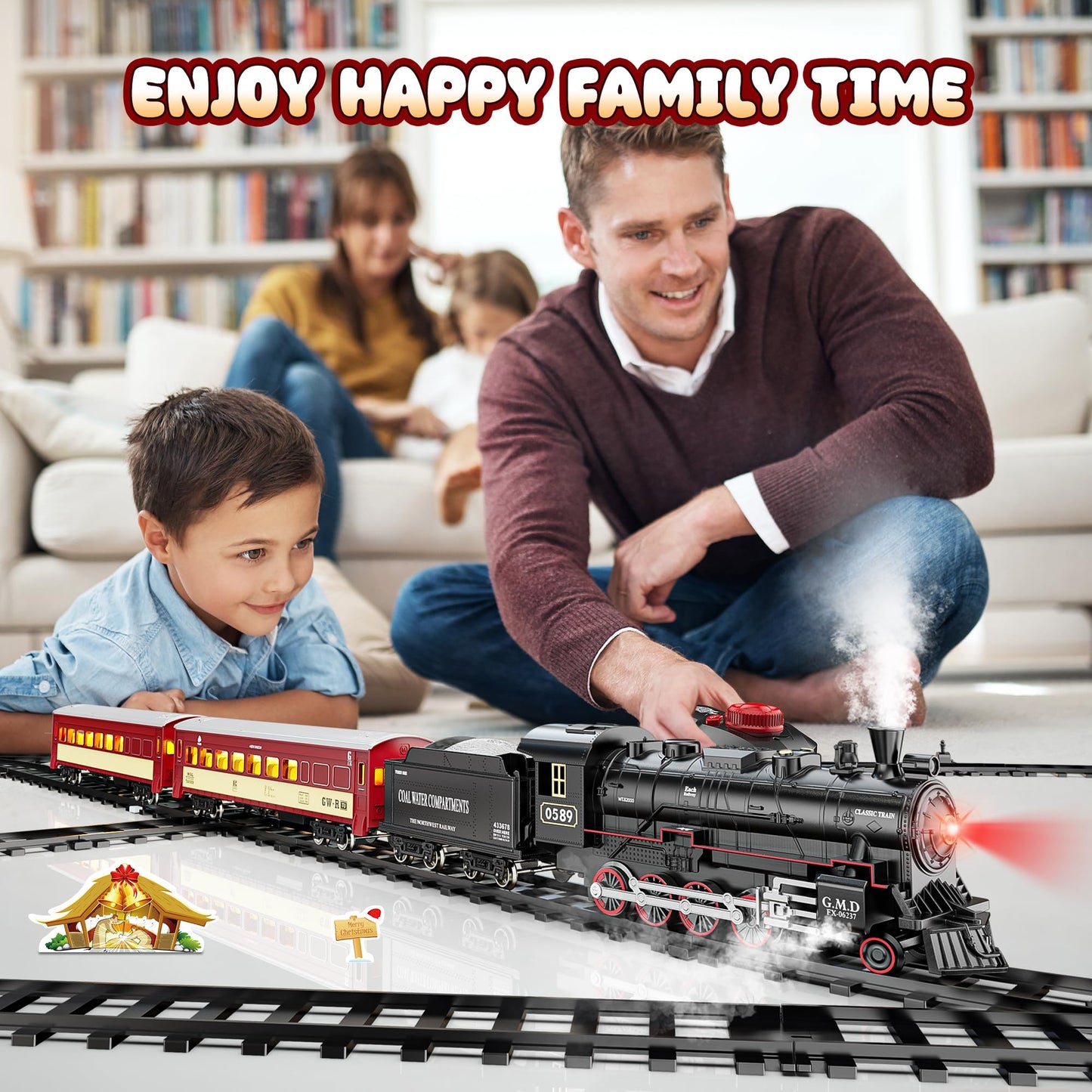 Hot Bee Train Set For Boys, Alloy Remote Control Train Sets With Steam Locomotive, Light Up Cars And Tracks, Electric Trains Set