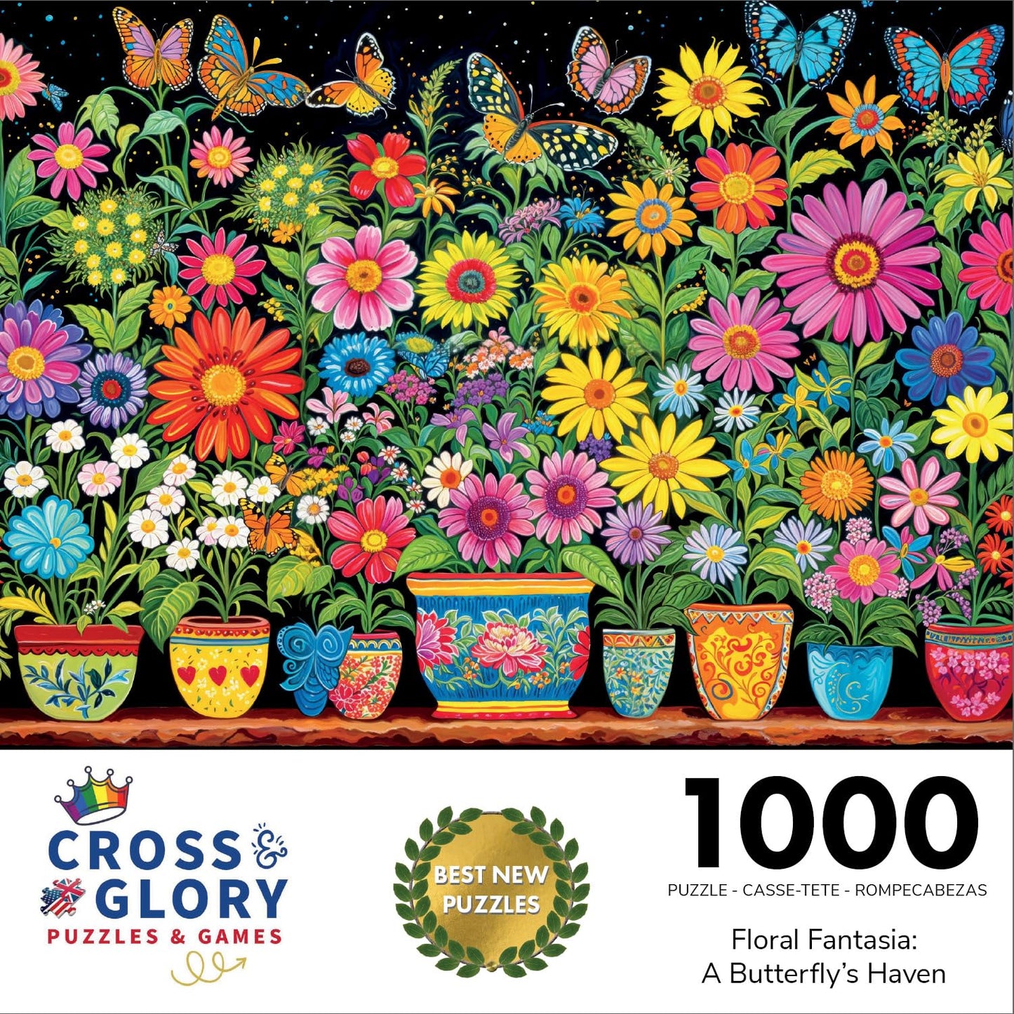 Cross & Glory - Floral Fantasia: A Butterfly'S Haven - 1000 Piece Jigsaw Puzzle For Adults | Glare-Free | Colorful Garden And Butterfly Scene | Flower Puzzle