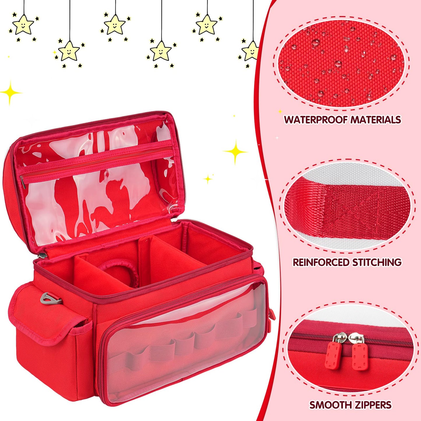 Jaffzora Carrying Case Compatible with Toniebox 2 & 1 Starter Set Cute Storage Bag Fits for Tonies Figures Characters Tonies Headphones & Accessories  Red(Bag Only)