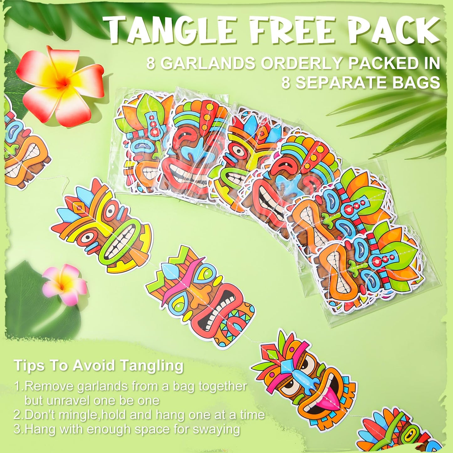 Pasimy 8 Pieces Hawaiian Party Decorations Hawaiian Tiki Hanging Banner Aloha Luau Garlands Banners for Summer Tropical Theme Bi