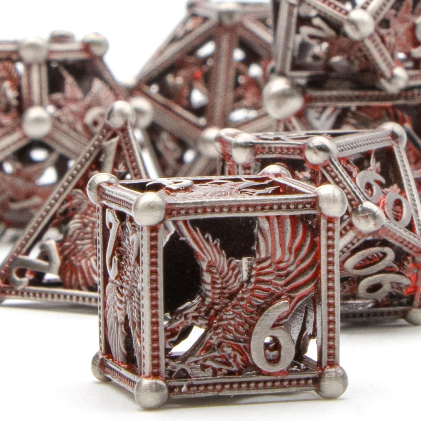 Hollow Metal Dice,HNCCESG DND Dice 3D Eagle Design of 7 pc,Game Dice for Dungeons and Dragons,D&D Dice Metal Bloody Dice Set wit