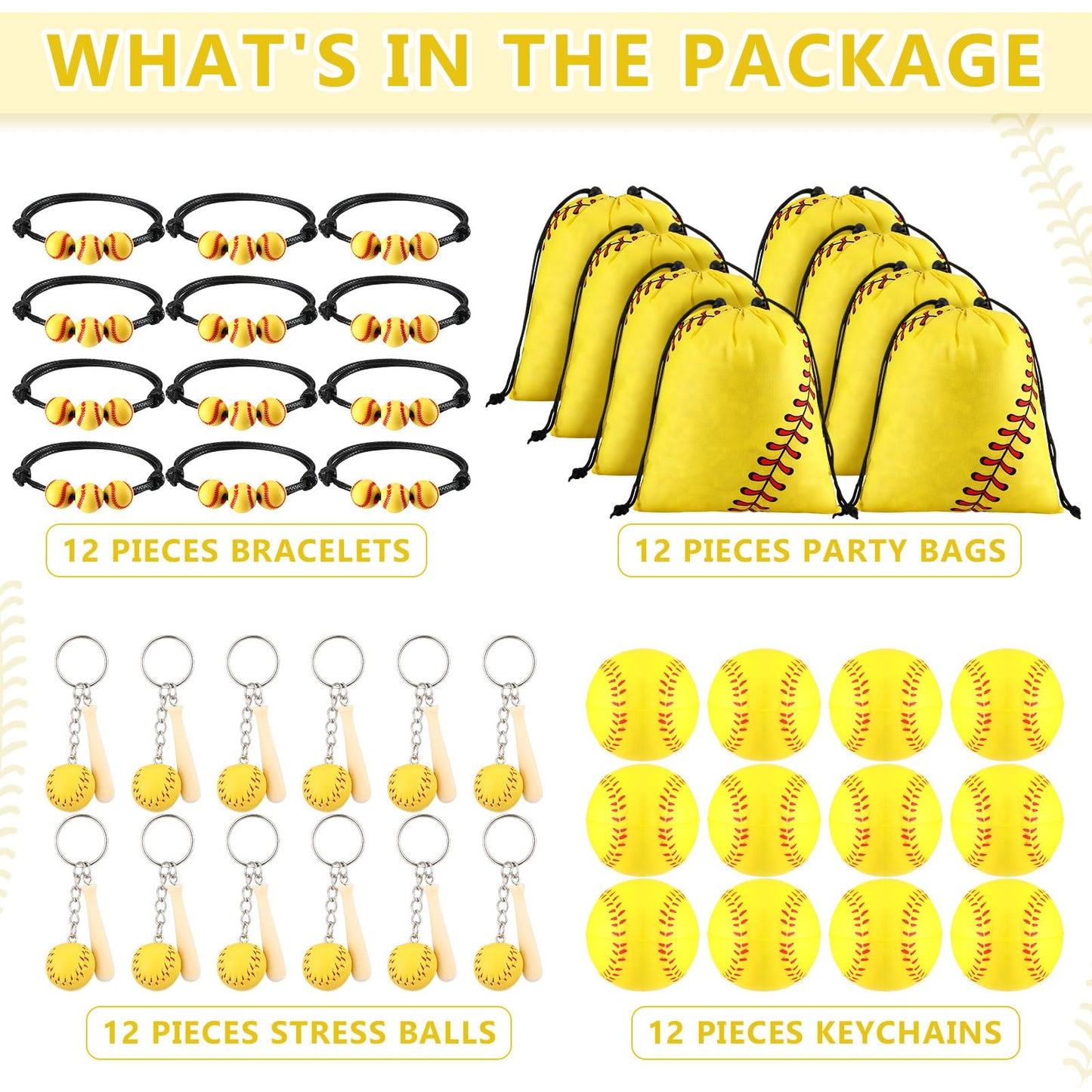 Nuogo 48 Pcs Softball Party Favors Softball Gifts For Girls Include 12 Pcs Softball Goodie Bags 12 Pcs Softball Keychain 12 Pcs