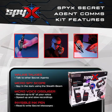 Spyx / Secret Agent Comms Kit - Includes Spy Toy Walkie-Talkie Pair / Micro Spy Scope / Invisible Ink Pen / Secret Voice Disguiser. 4 Communication & Surveillance Tools For Spy Kids