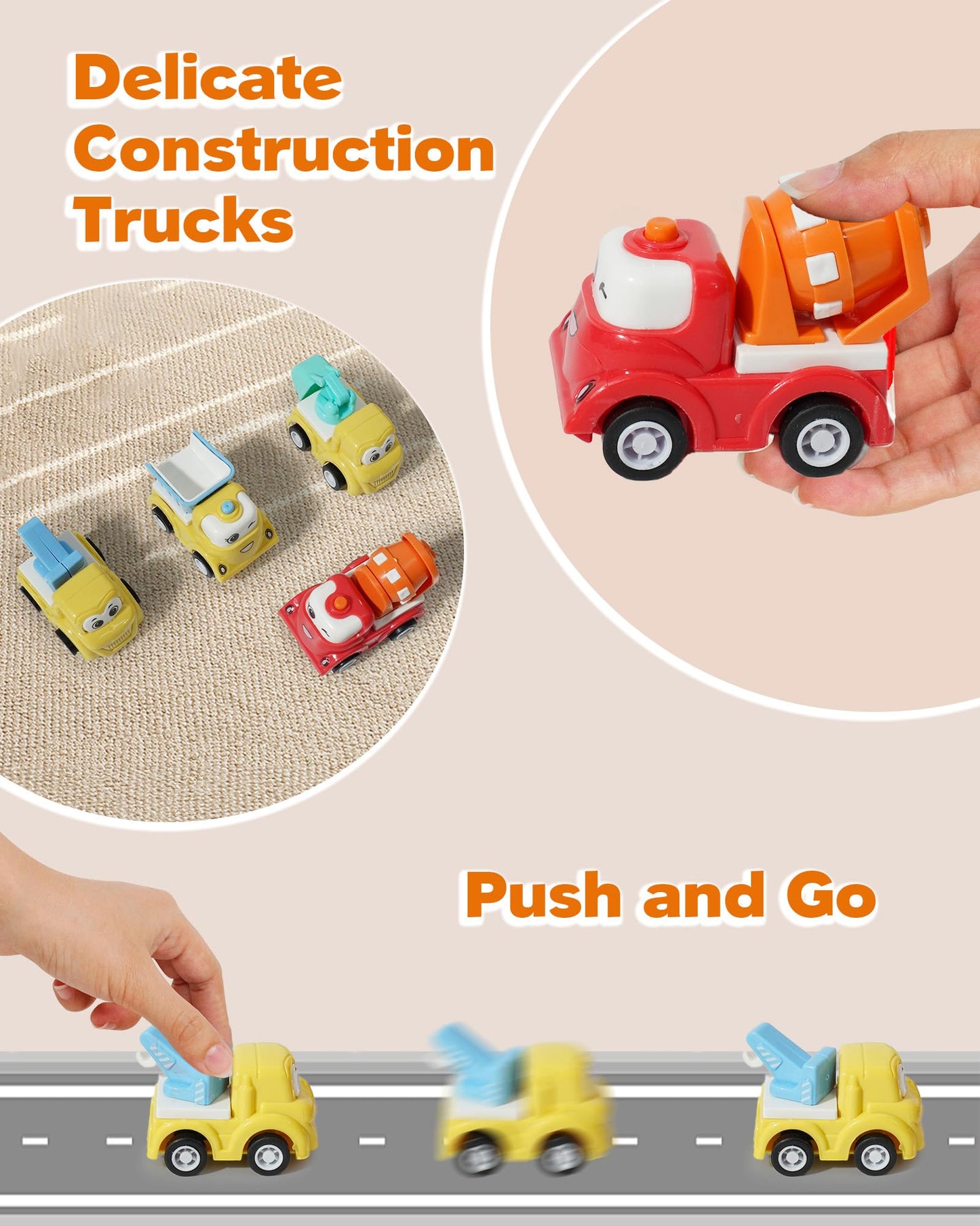Construction Car Carrier Toys Set for 3 4 5 6 Years Old Toddlers Boys & Girls Gift, 4 Small Cartoon Cute Cars Trucks Crane Mixer