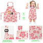 BeeGreen Kids Apron 2 Pack Pink White Floral Kids Painting Aprons with Adjustable Strap & Front Pockets Toddler Aprons for Girls