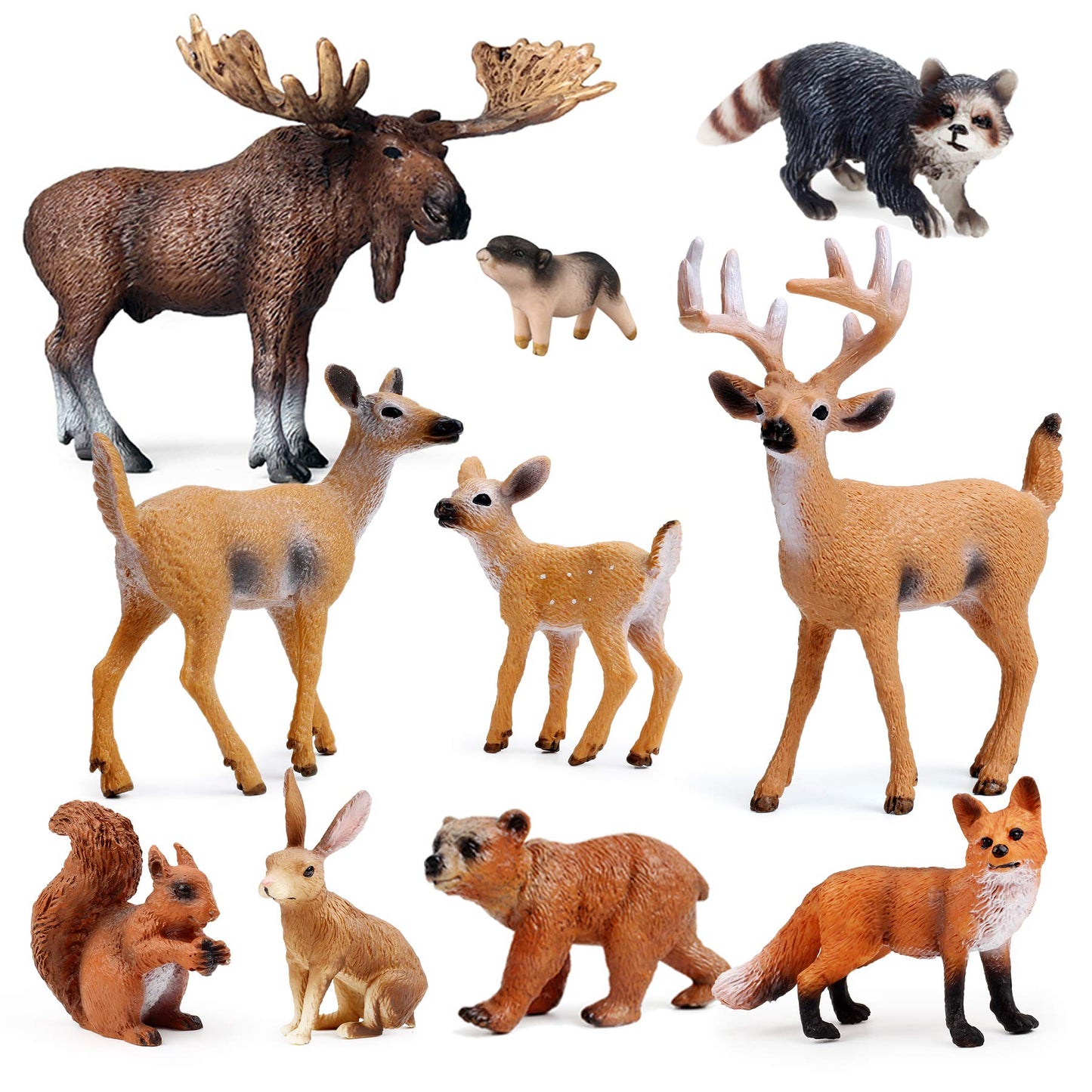 10Pcs Forest Animals Figures, Woodland Creatures Figurines, Miniature Toys Cake Toppers