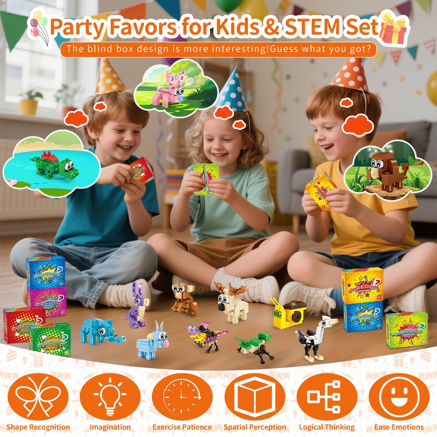 Party Favors For Kids - 24 Pack 72 Kinds Of Animals Building Block Toy Goodie Bags Classroom Carnival Prizes Stuffers Easter Gif