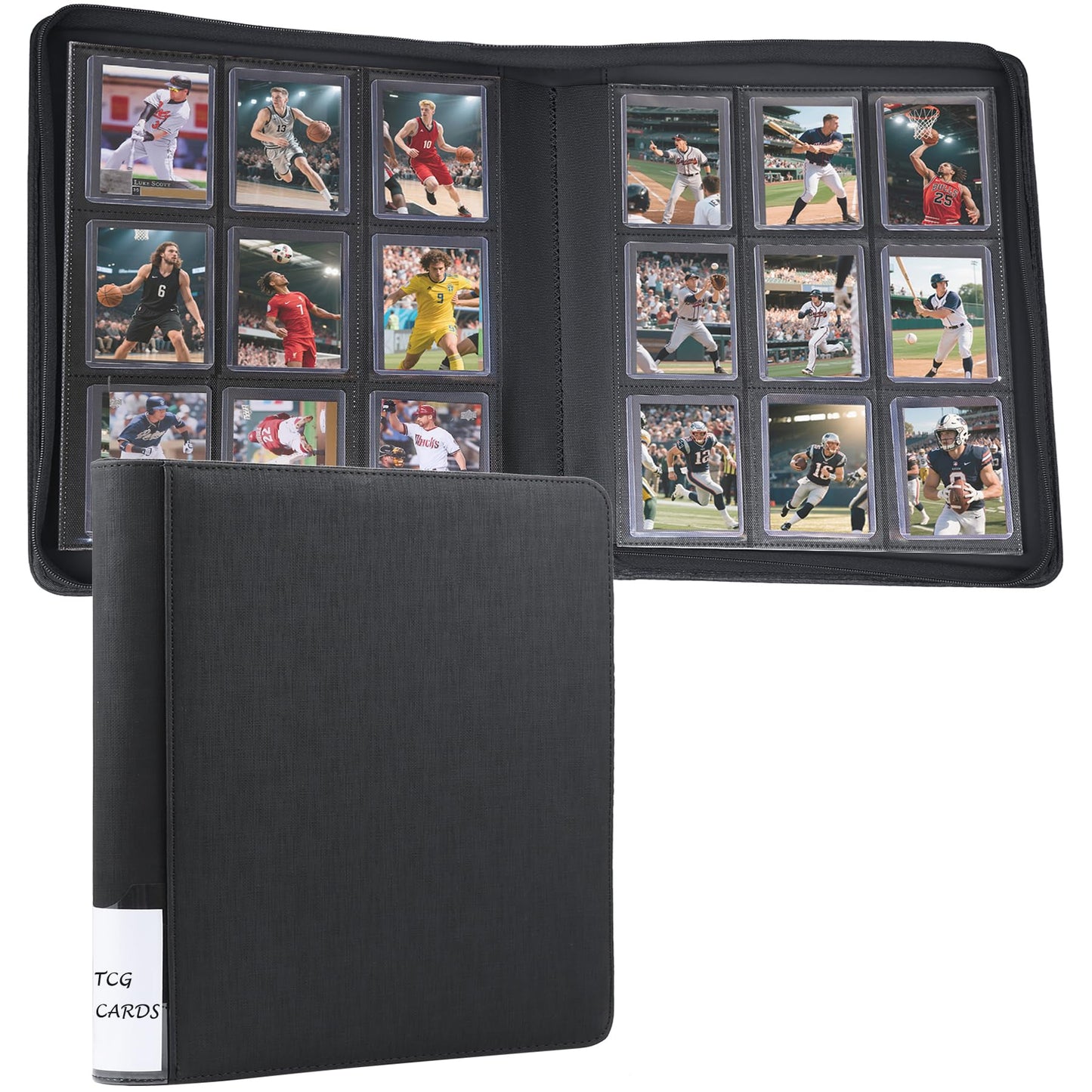 WOT I Toploader Binder | Holds 360 Toploaders | enhanced PU-Leather Binder with Index Label | Holds 3x4 Toploaders for TCG  Sports & Trading Cards  Black