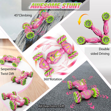 Nicella Remote Control Car, Pink RC Cars for Girls, Gesture Control Stunt Car with Light & Music, 4WD, 360 Rotating, 2.4Ghz Remo