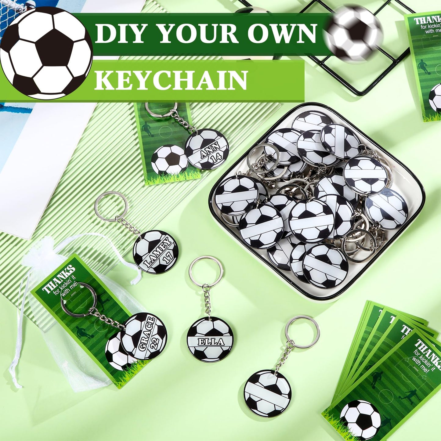 Huquary 30 Sets Sport Keychain Team Party Favors Acrylic DIY Name Keychains Soccer Softball Baseball Keychain Gift for Birthday