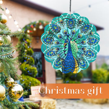 Peacock Metal Wind Spinners - Gifts For Women Mom Grandma Wife, Hanging Wind Spinner For Outdoor & Indoor Decorations, 12 Inch W