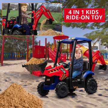 4 in 1 JCB Ride On Excavator  12V Kids Excavator Ride On Toy with Remote Control & Front Loader & Digger  Four Transformable Forms Kids Ride On Car Toy