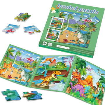 Magnetic Puzzles for Toddlers 3-5 , 75-Pieces Travel Toys , Dinosaur Puzzles Ages 4-6, Educational Learning Magnets, Road Car Tr