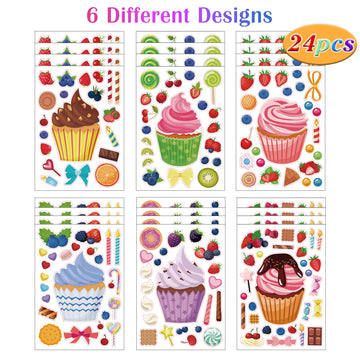 24 Sheets Cupcake Make A Face Sticker Sheets For Kids Todders Activities, Make Your Own Stickers For Kids Birthday Party Favor S