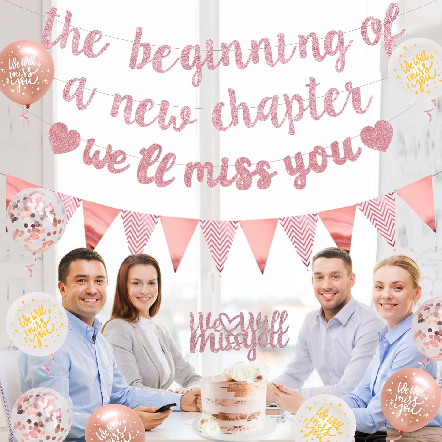 Fangleland Rose Gold Farewell Party Decorations - Balloons & Banner for Retirement/Graduation, We Will Miss You Theme