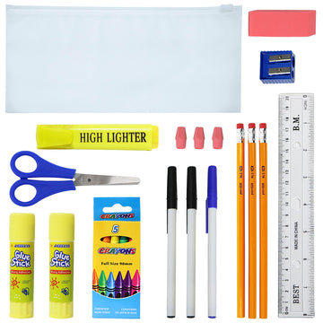 22 Piece Bulk School Supplies Kits, Value Pack of 48 Kits - Essential Box of School Supplies Kit with Pens, Pencils, Crayons, an
