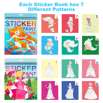 2Pcs Crafts For Kids Ages 4-8 Sticker Paint Number Sticker Book Mermaid And Princess Stickers For Girls Birthday Halloween Christmas Party Favors Road Plane Travel Daycare Activity