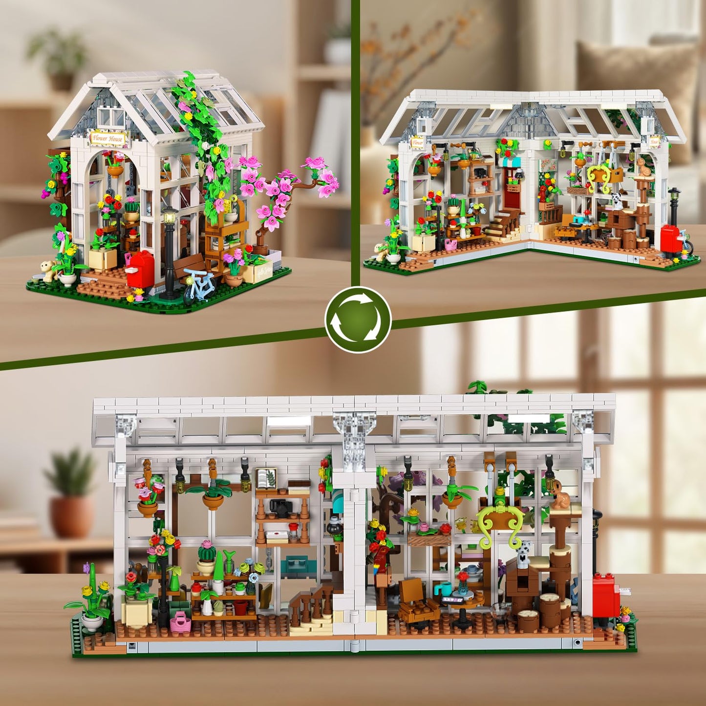 HOGOKIDS Flower House Building Set - 1332 PCS LED Garden Toy for Ages 6-12, Model HG1011, Greenhouse Playset, Plastic