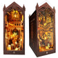 Diy Book Nook Kit, Dollhouse Wooden Mini House Kit, 3D Wooden Puzzle Book Nook Kit With Sensor Led Lights, Bookshelf Insert Deco