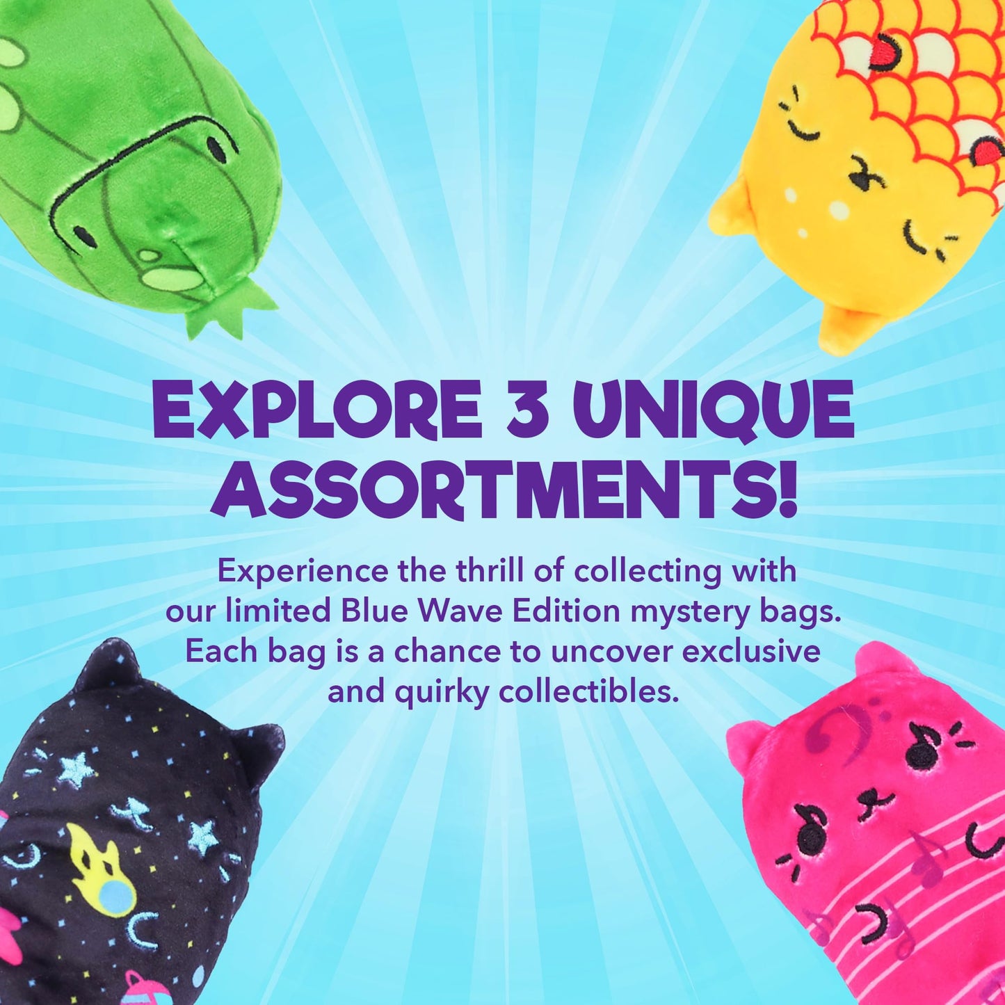 Cats Vs Pickles 2Pk Mystery Bags Blue Wave Abc Bean Filled Plushies | Stocking Stuffers | Blind Bags For Girls And For Boys | Su