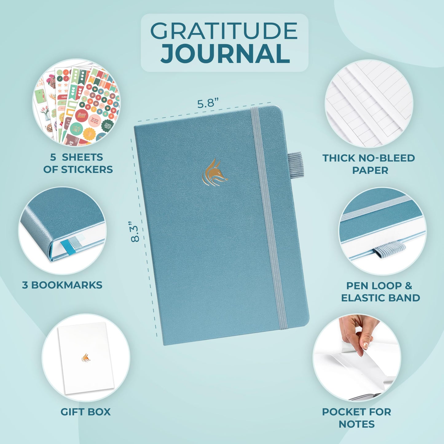 Clever Fox Gratitude Journal Premium - Happiness, Positivity & Affirmation Journal - Inspirational Daily Notebook, 6 Months (Aqu