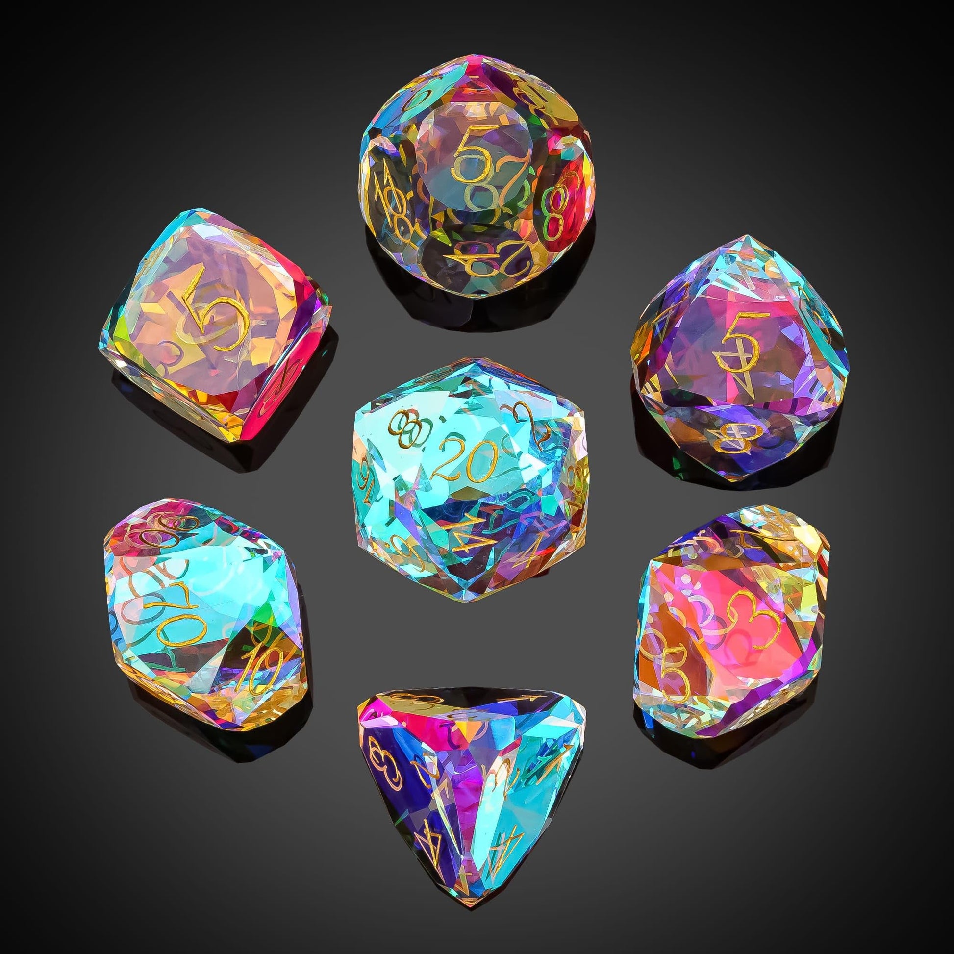 Udixi 7-Piece Prism Glass Dice Set D&D, Multifaceted Diamond-Cut Glass Dnd Dice For Dungeons And Dragons Rpg Tabletop Games