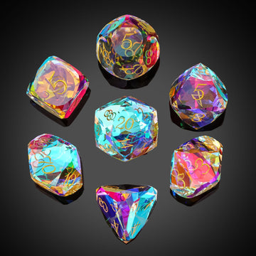 Udixi 7-Piece Prism Glass Dice Set D&D, Multifaceted Diamond-Cut Glass Dnd Dice For Dungeons And Dragons Rpg Tabletop Games