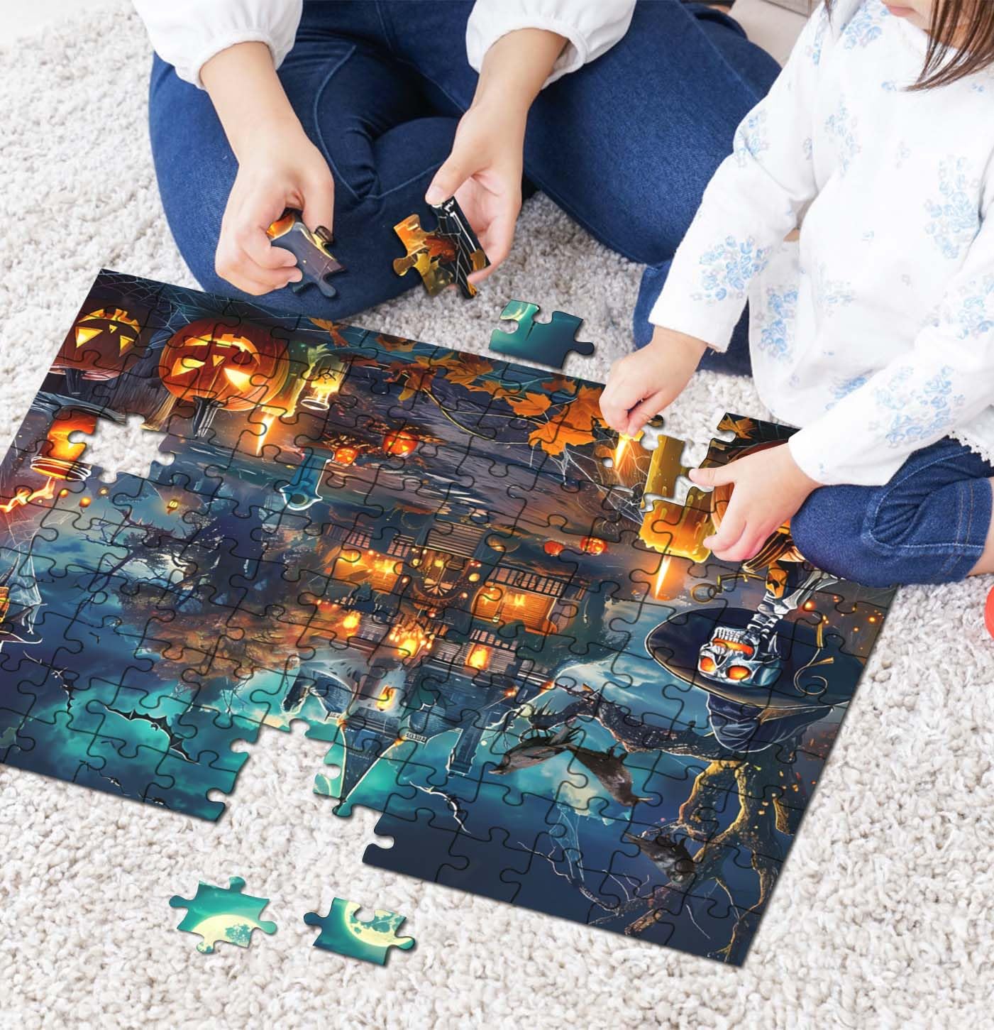 Heipiniuye Halloween Puzzles 120 Pieces Scary Skeleton Puzzle Halloween Jigsaw Puzzle For Kids Adults Halloween Party Decoration