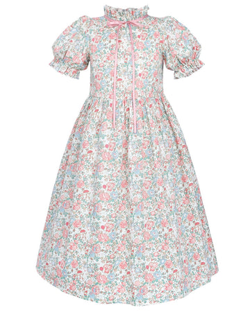 FCCAM Colonial Costume Girls with Mob Cap Floral Pioneer Prairie Dress 1800s American Costume Pink L age over 4 years old
