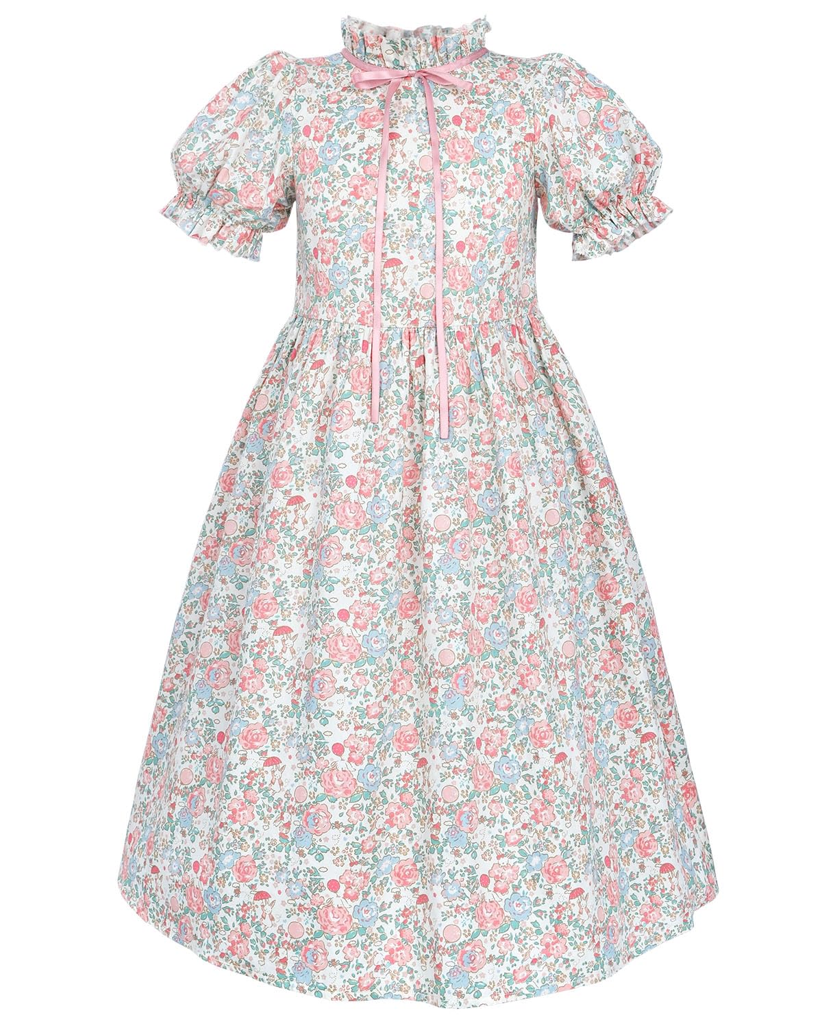 Fccam Colonial Costume Girls With Mob Cap Floral Pioneer Prairie Dress 1800S American Costume Pink Xl Age Over 4 Years Old