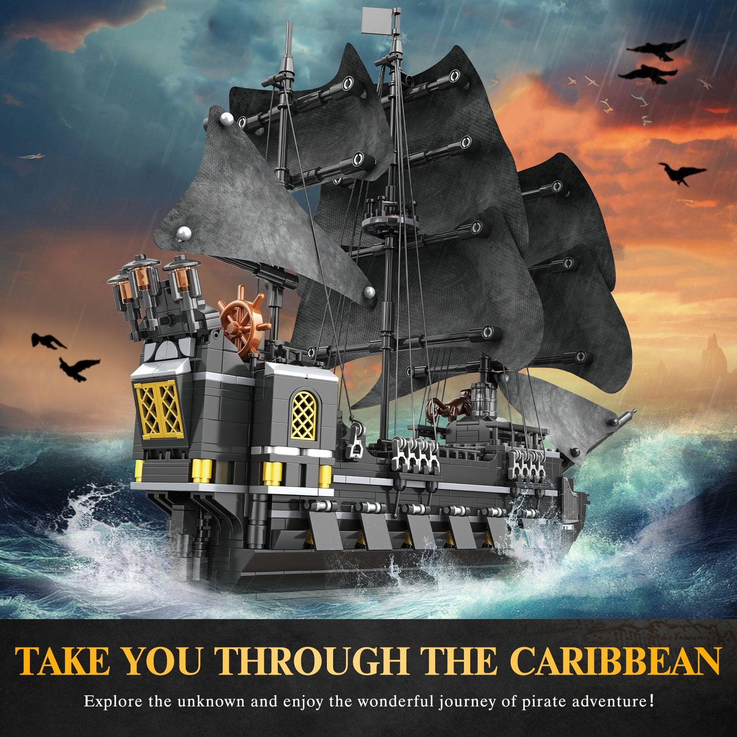 SSPATIOS Pirate Ship Building Block Model Kit, 1366 PCS, Black Pearl Ship, Plastic Toy for Ages 12+, Christmas & Birthday Gift