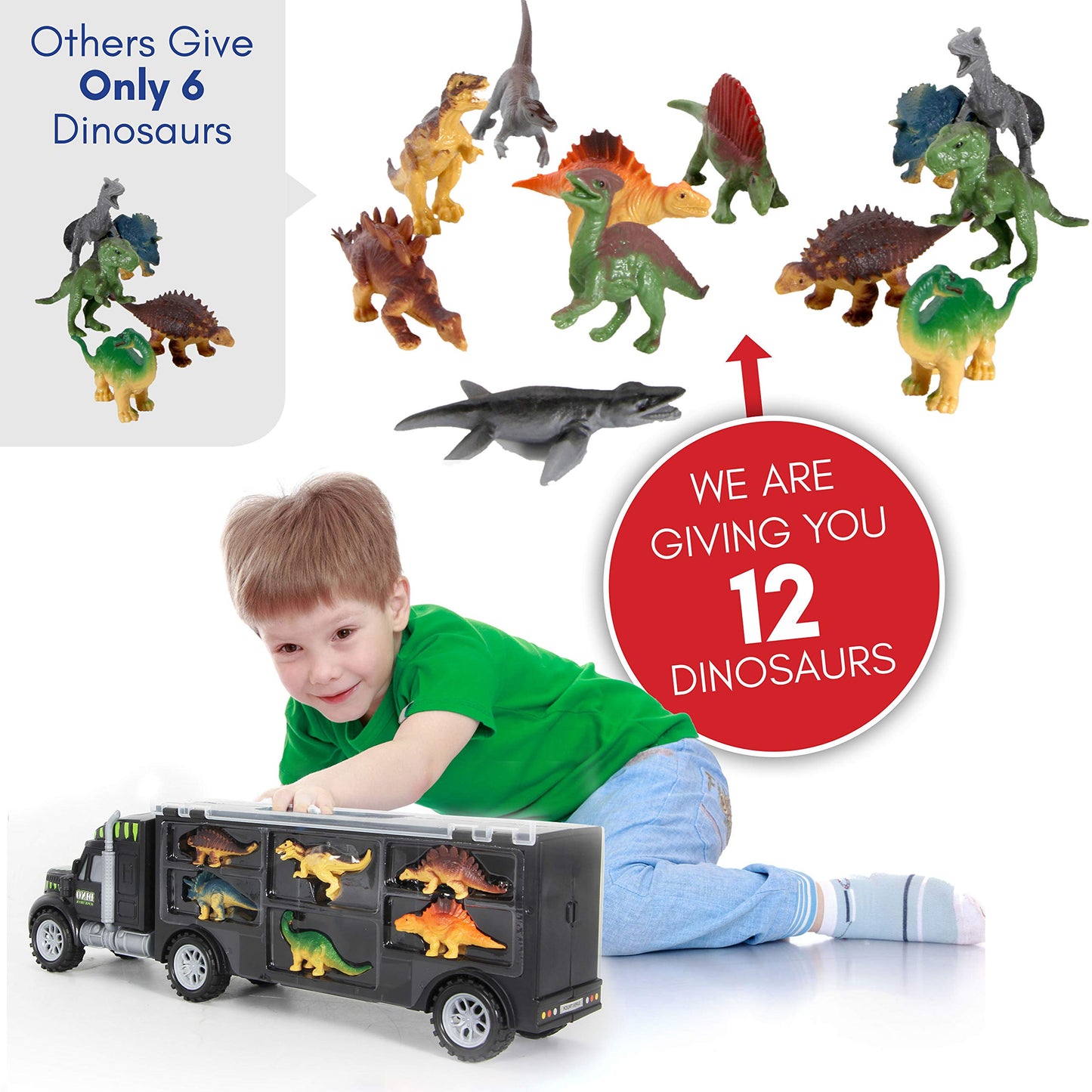 Dinosaur Truck Carrier - Dinosaur Toys for Kids 3-5, Dinosaur Truck with 12 Dinosaur Action Figure Toys for Boys - Toy Dinosaurs