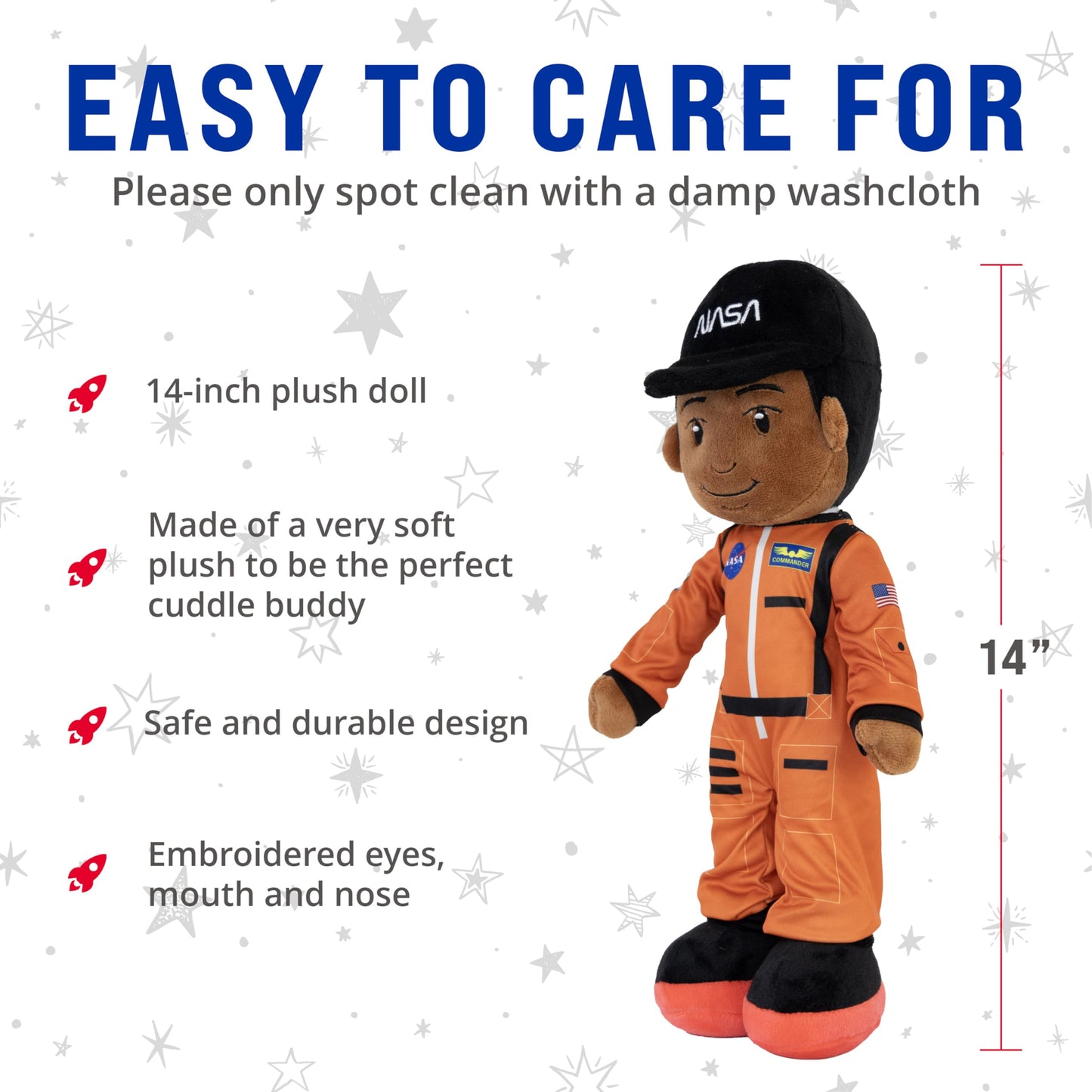 Playtime By Eimmie 14”Charlie Nasa Doll - Soft Baby Doll - Plush Rag Dolls For 2 Year Old Girls Boys Toddler & Infants - Astronaut Plush Washable Doll - Space Themed Stuffed Toys, Astronaut Plush Toy