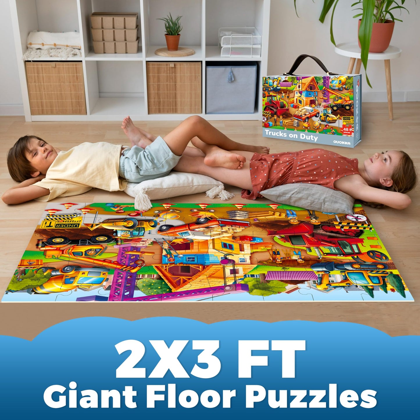 QUOKKA Giant Floor Puzzle for Kids Ages 4-6 - 2x3 Feet Extra-Thick 48 Pieces Toddler Puzzle Ages 3-5 - Construction Educational Activity for Boys Girls - enhanced Box with Sturdy Handle & Magnetic