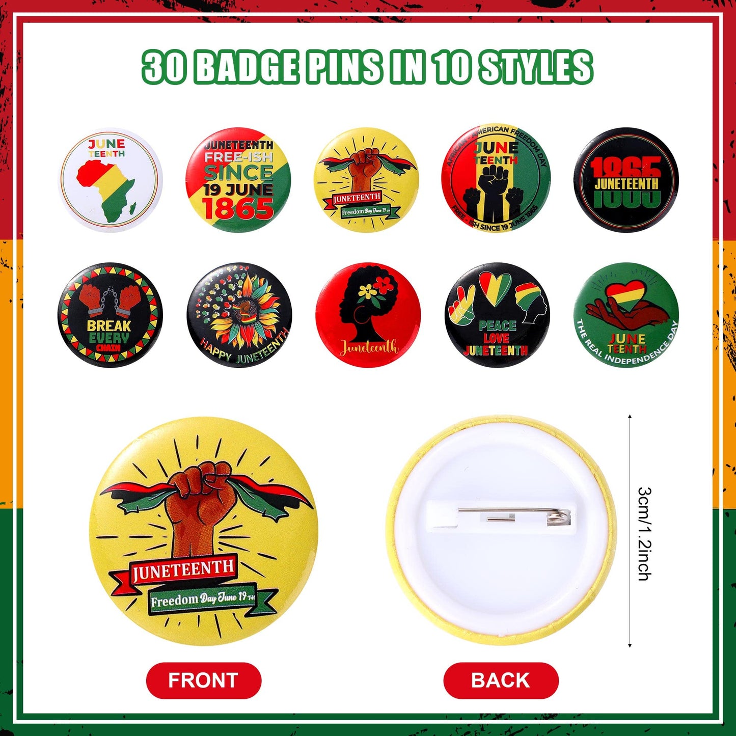 Frienda 60 Pcs Juneteenth Party Favors June 19th Slap Bracelets and Badge Pins for Kids Freedom Day Party Supplies Bulk Snap Wri