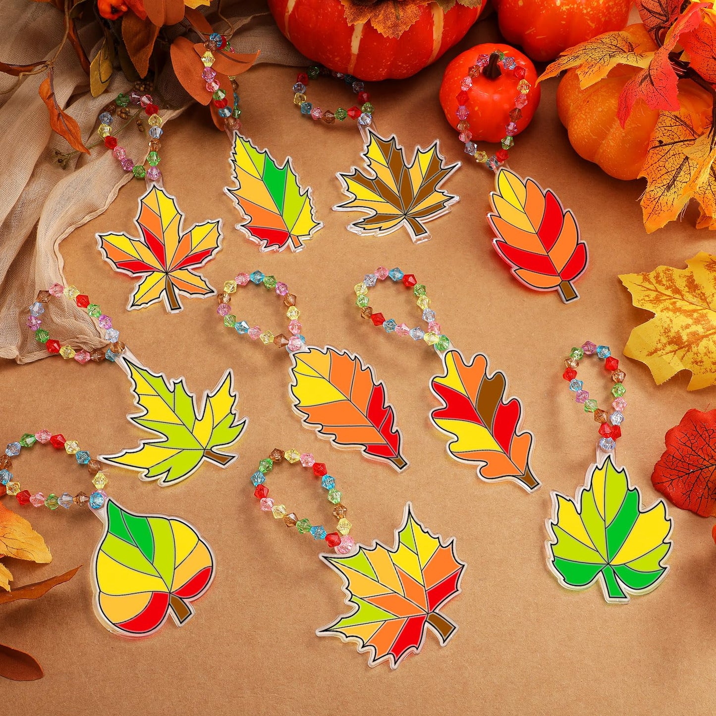 Beeveer Fall Leaf Suncatchers Art Kits - 30 Sets DIY Window Ornaments, 3.74 inches, Multicolor, Model GRE-Beeveer-4587