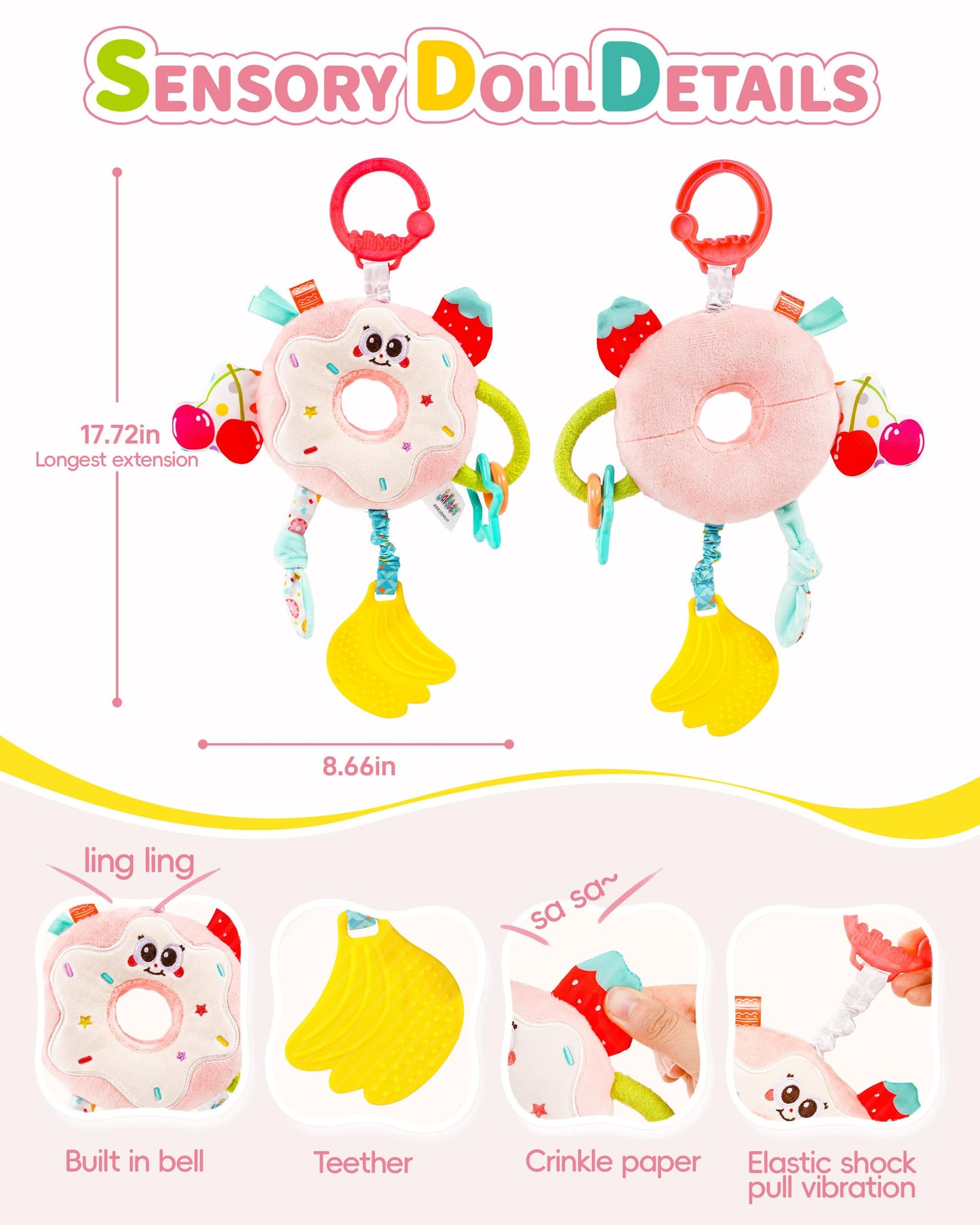 Jollybaby Baby Pull Vibration Toy - Tummy Time Sensory Hanging Toys fo   Toytooth