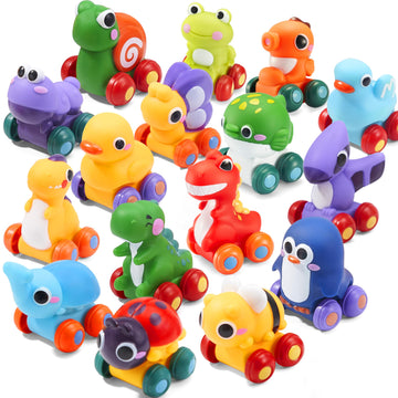 JOYIN Animal Cartoon Cars, Soft Rubber Toy Car Set, Mini Vehicles, Bath Toy Car for Toddlers, Gift for Boys and Girls Christmas 