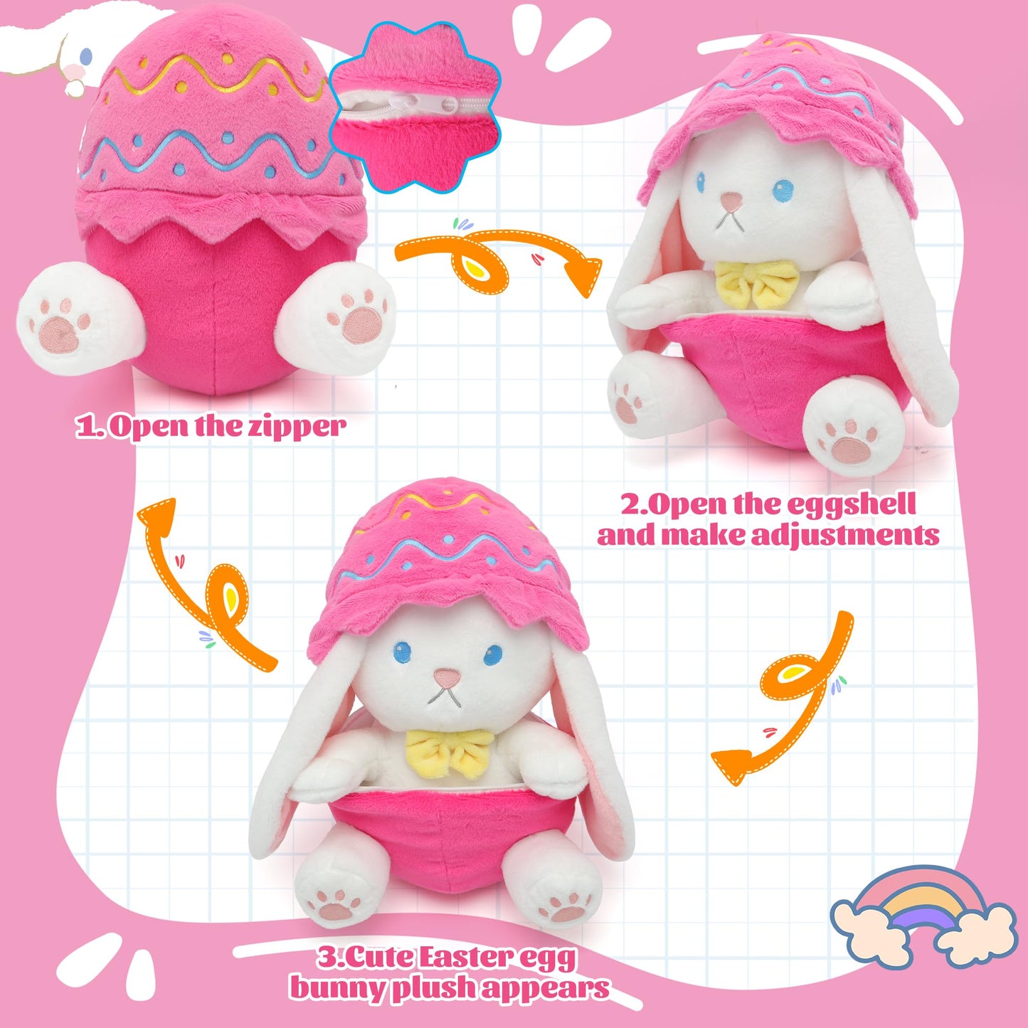 IUTOYYE Easter Bunny Stuffed Animal with Removable Easter Eggshell  7.08 inch Easter Bunny Plush Hide in Easter Egg Plush for Girls Boys mature-themed(Pink)
