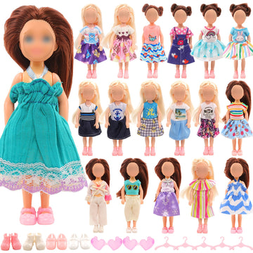 Miunana 12 PCS Girl Doll Clothes Outfits & Shoes for 4-6 Inch Chelsea Dolls - Multicolor Dress, Top & Pants Set
