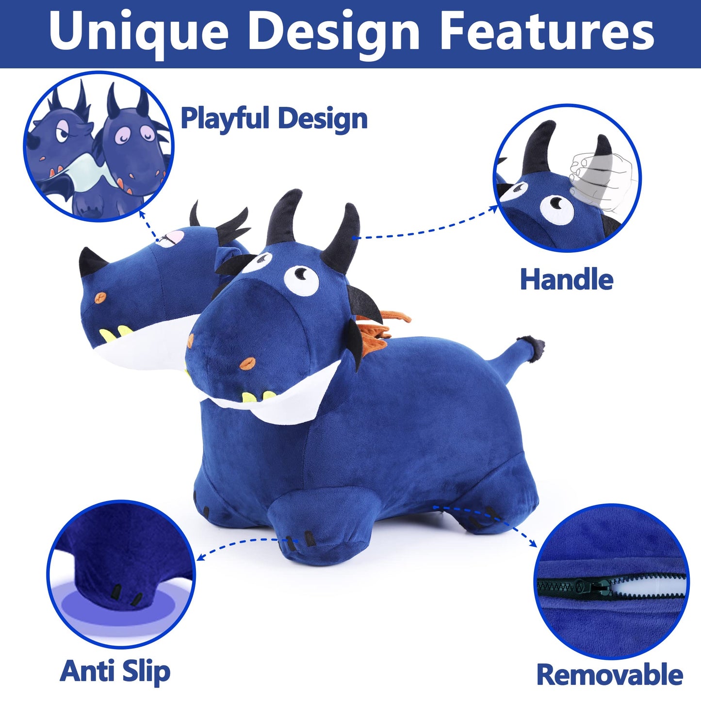 iPlay, iLearn Bouncy Pals Plush Blue Hopping Horse & Inflatable Dragon - Large, Indoor/Outdoor Toys for Toddlers 18-24 Months