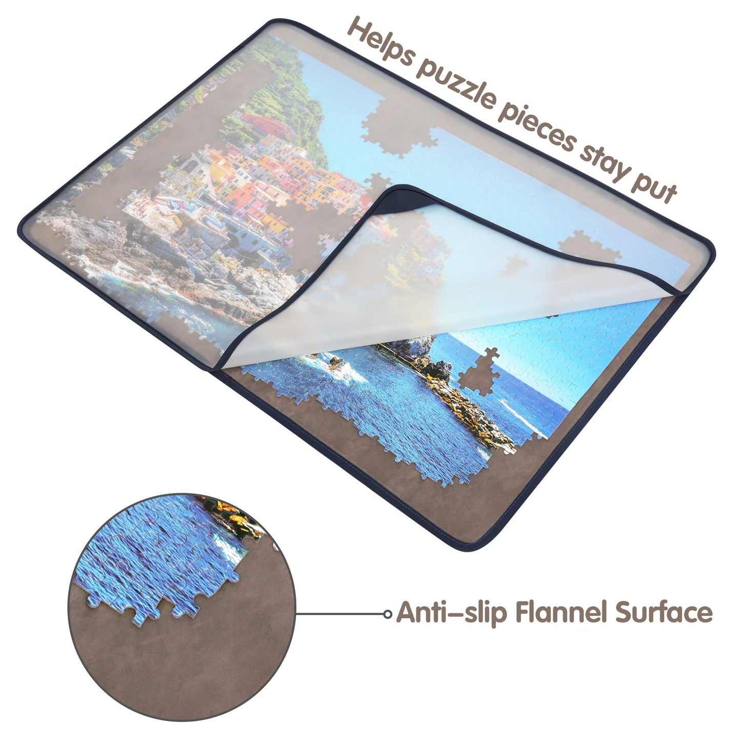 Tektalk Portable Jigsaw Puzzle Board Mat - Non-Slip, Dustproof Cover, for Up to 1000 Pieces, Gray, Model WGPTB